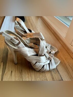 bp Knotted Satin Slingback Heels in Champagne